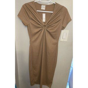 Livi By Olivia Rae NWT Ribbed Pullover Tank Tan Midi Dress Keyhole Stretch L